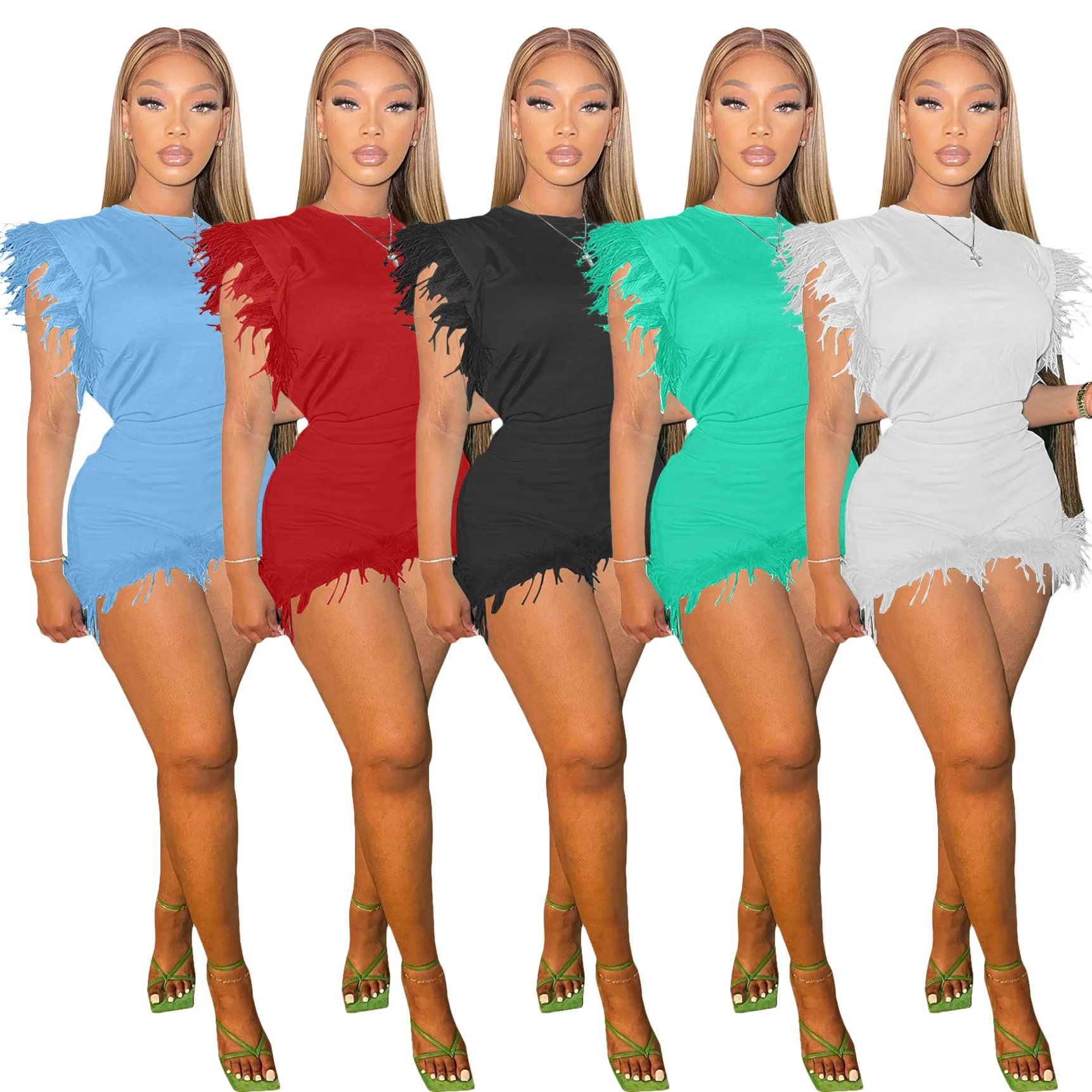 

Feathers Patchwork 2 Piece Set Women Sleeveless Crop Top And Shorts Solid Color Activewear Casual Sweat Suit Clothing Summer