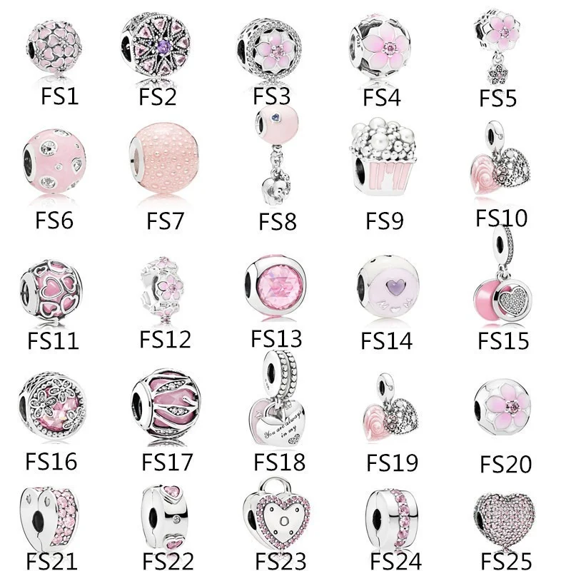 

New 925 Sterling Silver Pink Series Peach Blossom Magnolia Charm Bead Fit Original Pandora Bracelet for Women Jewelry DIY Making