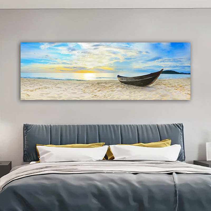 

Настенные постеры с изображением моря, пляжа, лодки и рисунков, настенные картины для гостиной, домашний декор без рамки