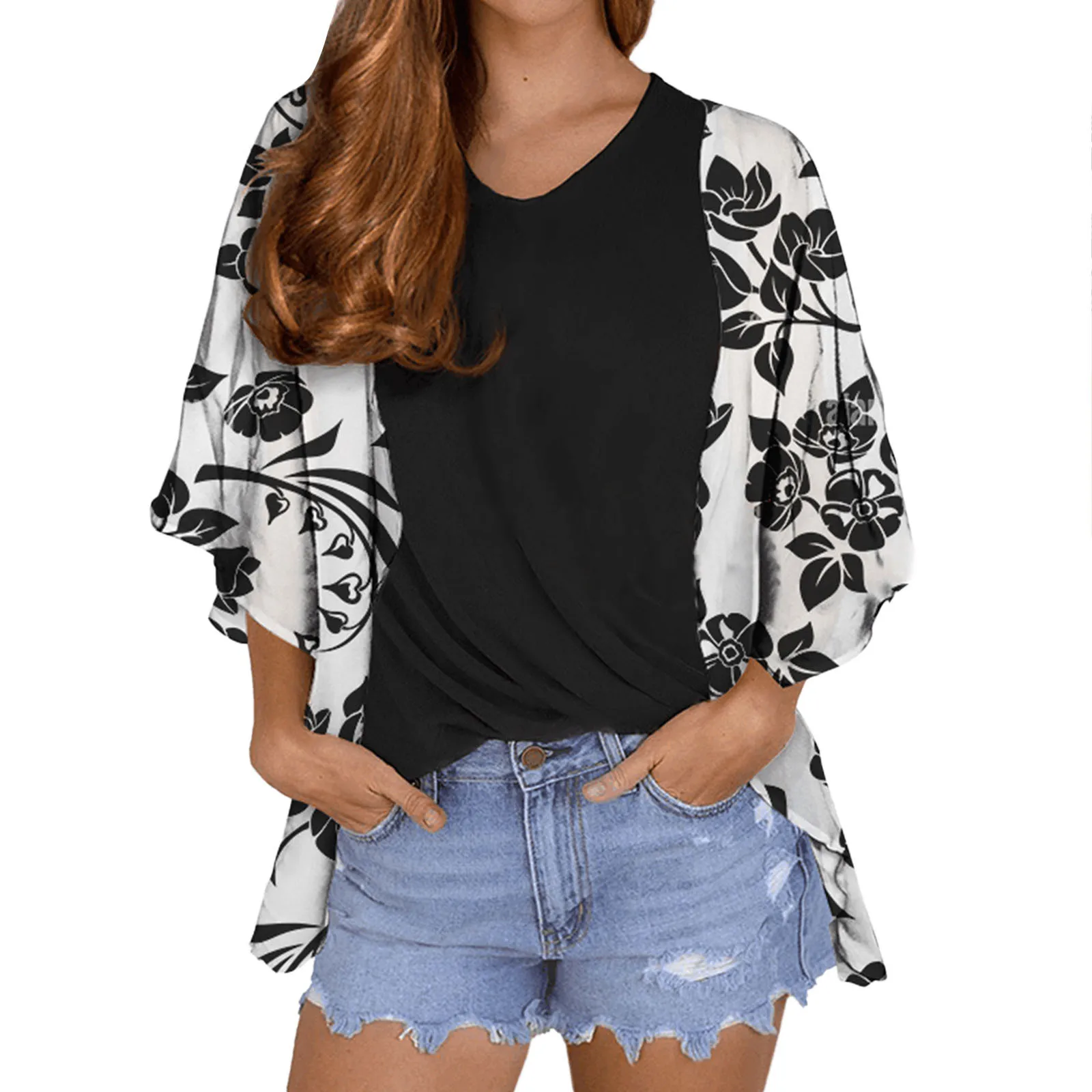 

Women Casual Loose Chiffon Butterfly Print Cardigan Jacket Chiffon Sheer Beach Shawl Cardigan Womens Marbled Cardigan