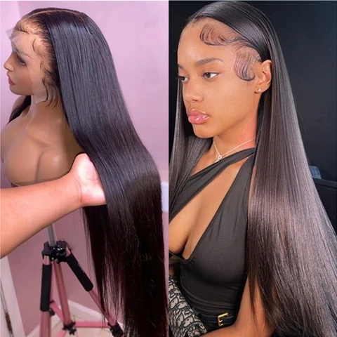 Прямые парики на сетке спереди 13x6, человеческие волосы 13x4, прозрачный парик на сетке спереди, предварительно выщипанный бразильский длинный парик с детскими волосами, принцесса - изображение