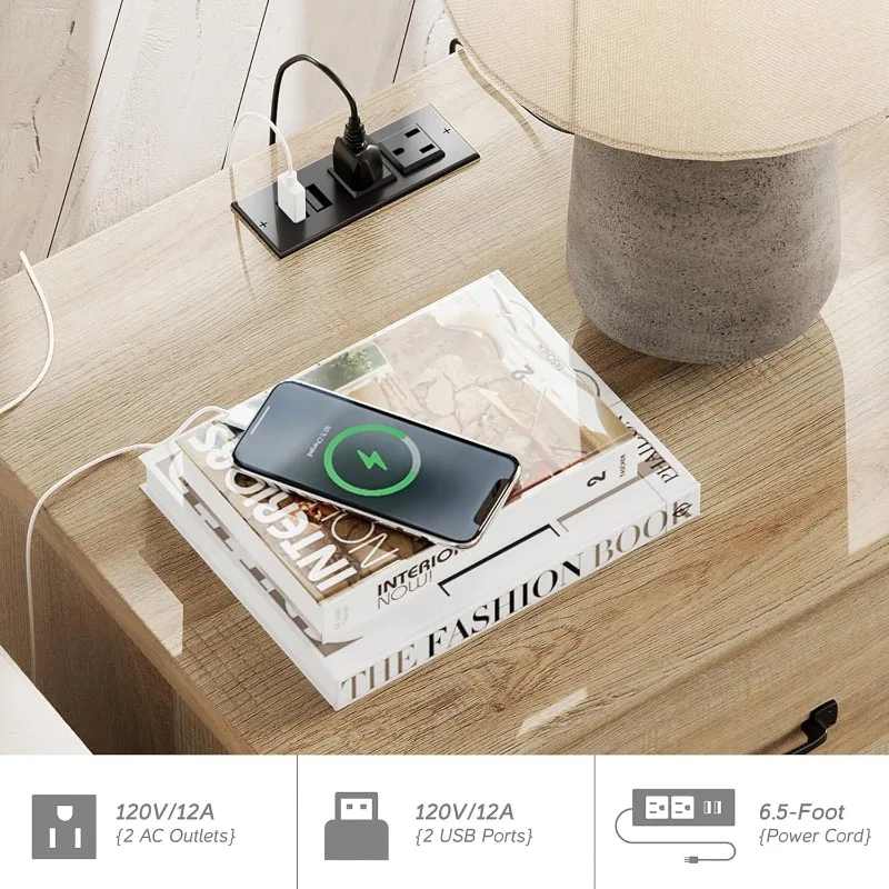 Набор зарядной станции из 2 шт. 20-дюймовая прикроватная тумбочка деревянные