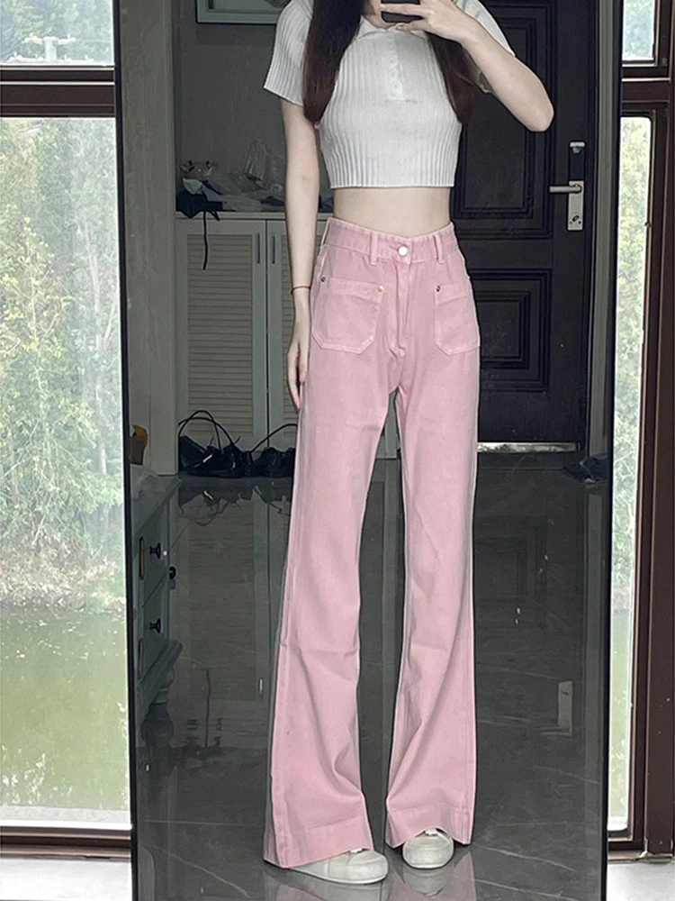 Плюс размер 50 00 кг Розовые широкие джинсы скинни Женские осенние новые брюки