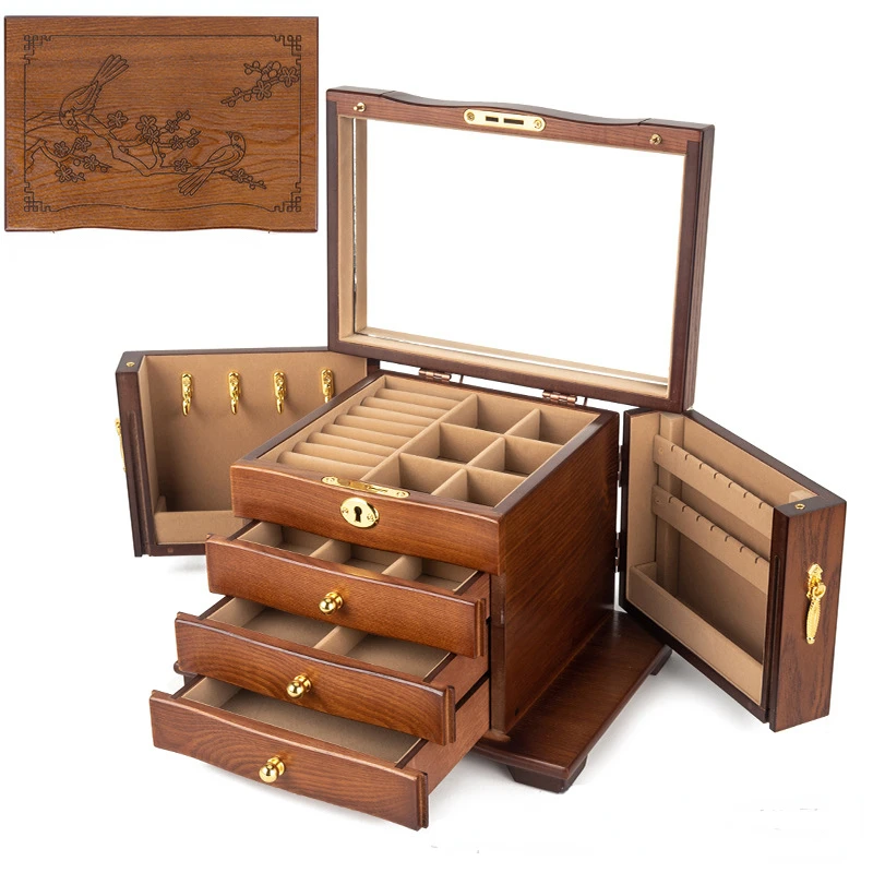 

Деревянная шкатулка для ювелирных изделий, большой размер, для колец, ожерелий, серег, органайзер, ящик, демонстрационная подставка для браслетов, женские аксессуары для хранения