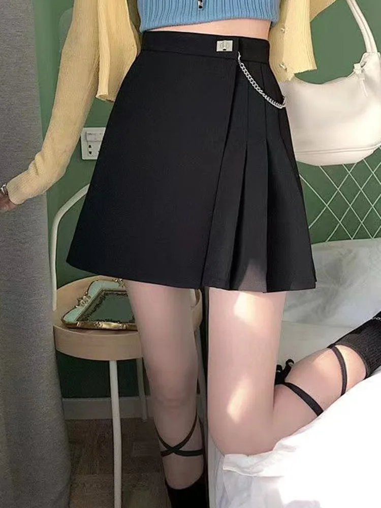 Плиссированная дизайнерская юбка с высокой талией Женская Повседневная