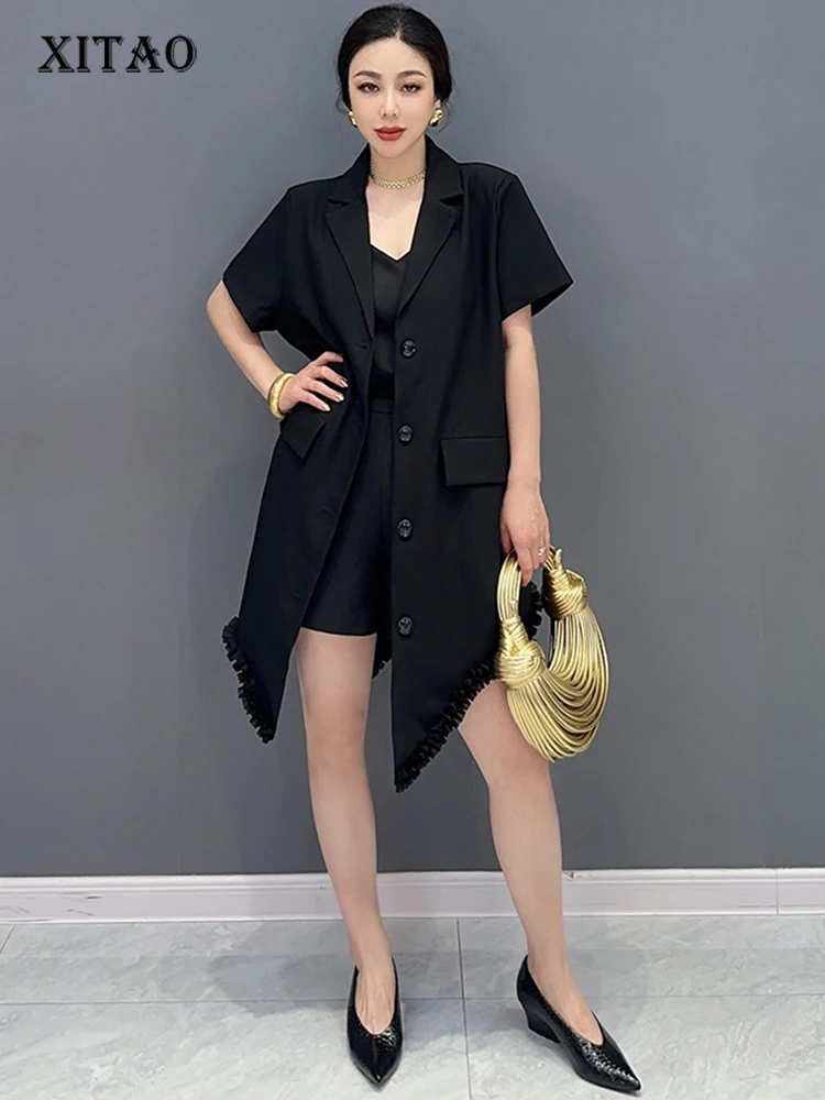 

XITAO Black Single Breasted Blazers Women Korea 2023 Summer New Arrival Personality Fashion Loose Short Sleeve Blazers DMJ1819