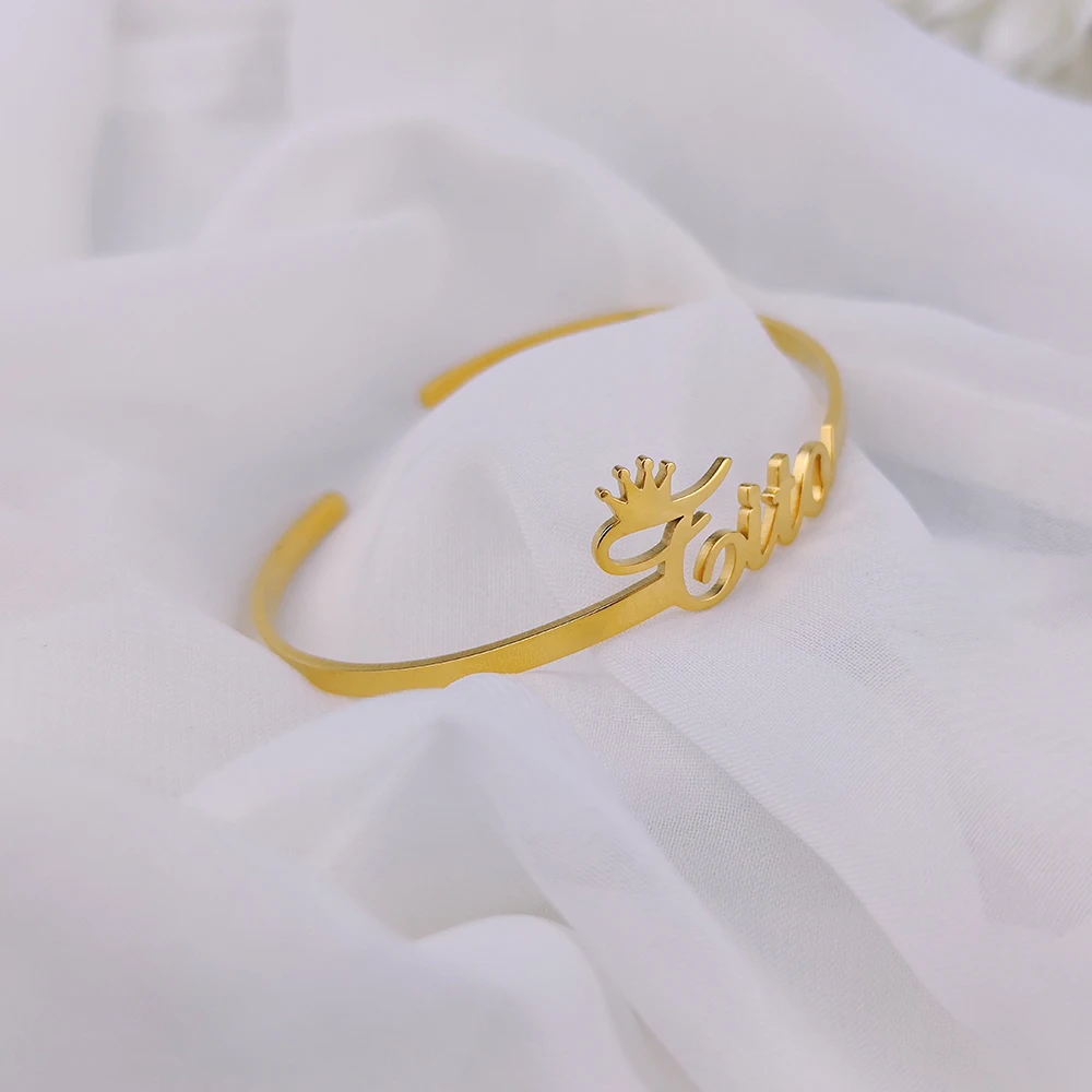 Customized Name Women Adjustable Bracelets Personality Stainless Steel Men Letter Opening Bangle Jewelry Gift Pulseiras Feminina