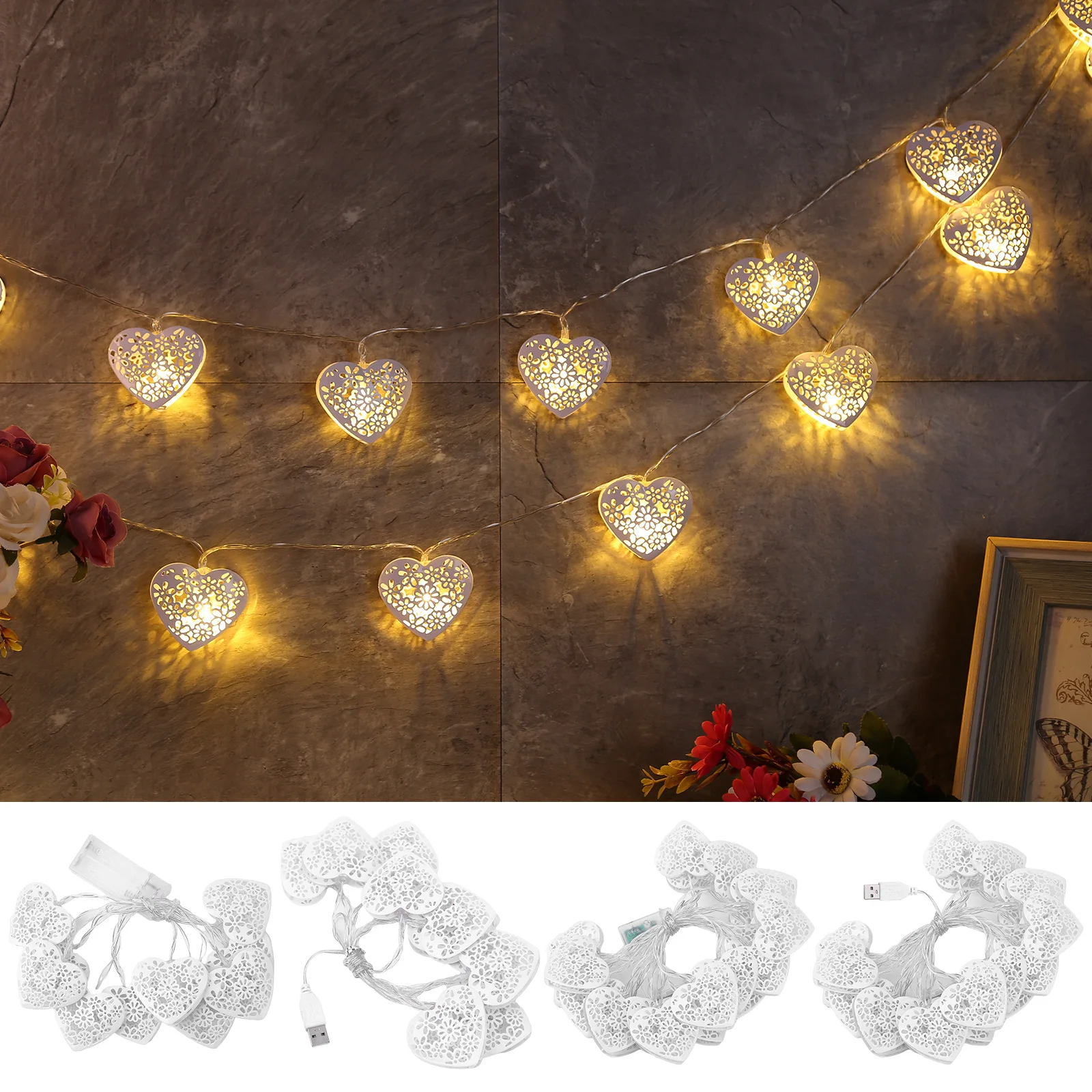 

LED Romantic Fairy String Lights 1.65m/3 Meter Love Heart USB Battery Operated Party Holiday Supplies Valentines Day Decorations
