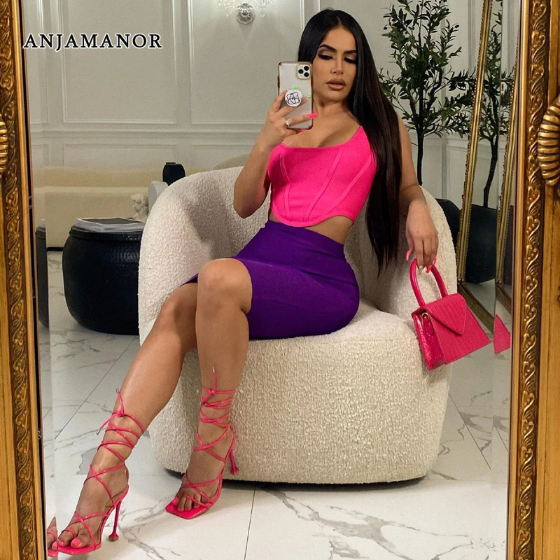 

Женский летний клубный комплект из 2 предметов, топ и юбка-карандаш средней длины