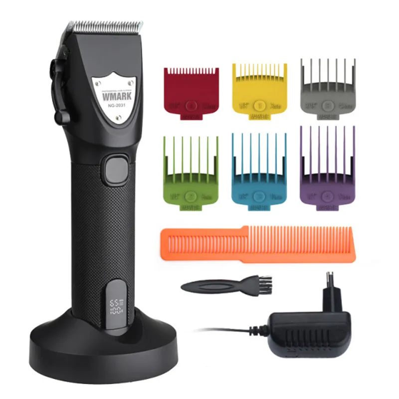 WMARK NG-2031 All-Metal Hair Clipper With Charge Base LCD Display 2500mAh 6500 RPM 9CR18 Blade Magnet Limit Comb enlarge