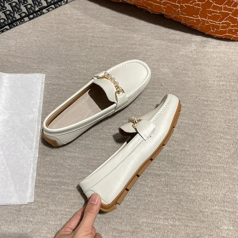 Ranbetty Women's Cow Leather Casual Penny Loafers Ladies Moccasins Soft Casual Walking Driving Comfort Slip-On Fashion Boat Shoe