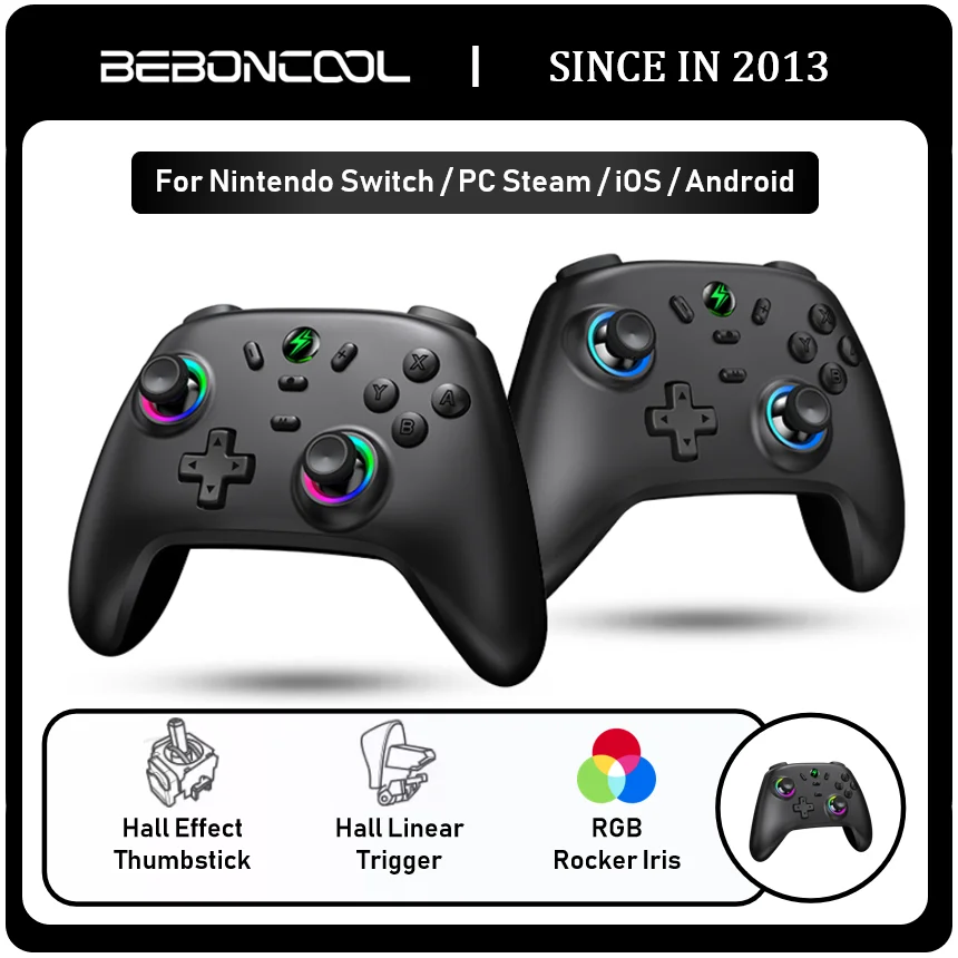 BEBONCOOL NC500 RGB Беспроводной контроллер Hall Rocker для ПК Steam/Nintendo Switch/Android/iOS Линейный
