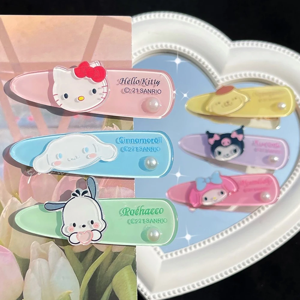 

1 шт. Sanrioed Cinnamoroll Mymelody Hellokittys Акриловые зажимы для волос боковая челка для девочек детский головной убор шпилька для волос аксессуары для вол...