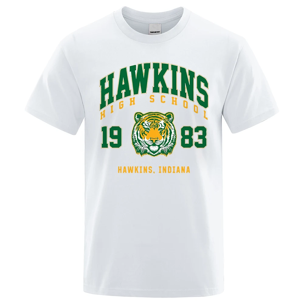 

Hawkins High School 1983 Hawkins Indiana Tshirt Male Fashion O-Neck T-Shirt Hip Hop Loose Tee Clothes Casual Breathable Tops Men
