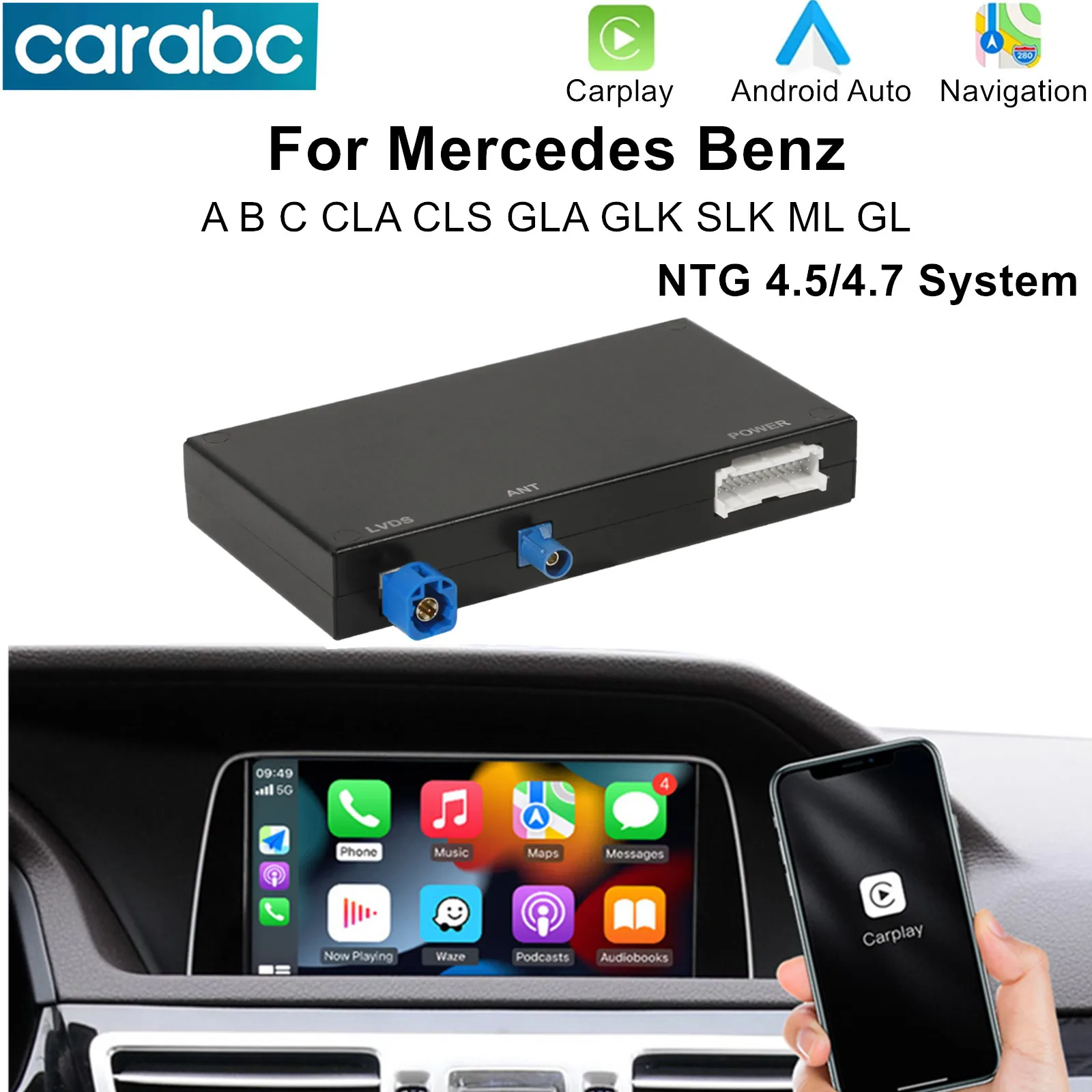 Фото CARABC для Mercedes Benz NTG4.5 4.7 System A B C CLA CLS GLA GLK SLK ML GL Беспроводной адаптер CarPlay Android Auto Module №1