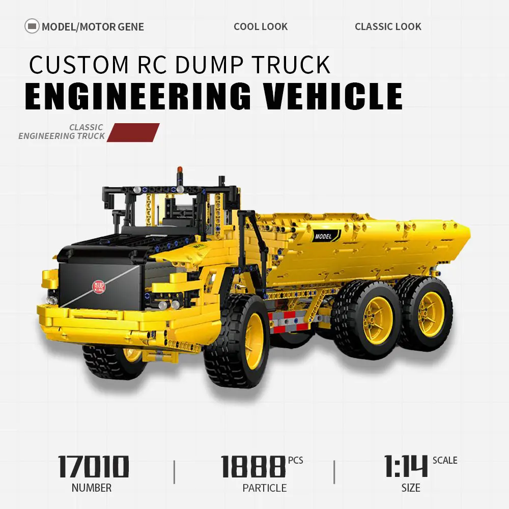 

High-tech City Engineering Car Vehicle RC Custom Dump Truck Moc Bricks Technical Model Buliding Blocks Boys Toys Gifts 1888pcs