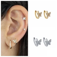 aide gold color silver color crystal butterfly hoop earrings women half circle zircon pave small huggies 10mm pendientes jewelry