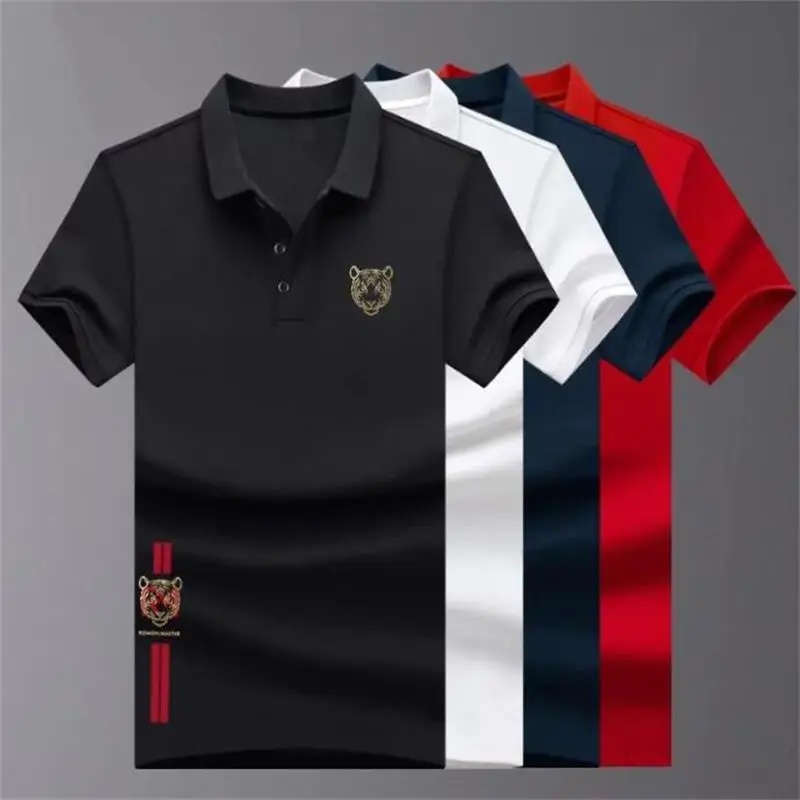 

Новая одежда, Летняя Повседневная тонкая однотонная модная деловая мужская рубашка-поло с вышивкой и короткими рукавами