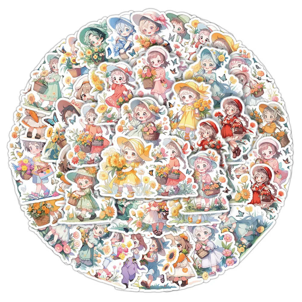

10/60Pcs Cute Girl Flower Cartoon Aesthetic Varied Graffiti Stickers DIY Scrapbooking Laptop Notebook Backpack Decoration Decals