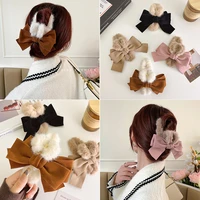 the new large bow knot back of the head plush velvet plate hair clip female autumn and winter clip headdress hairpin shark clip
