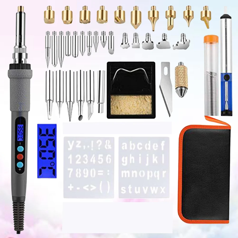 

41pcs/set Wood Burning Engraving Branding Brush Set LCD Digital Temperature Soldering Iron Welding Wood Embossing Burning Set