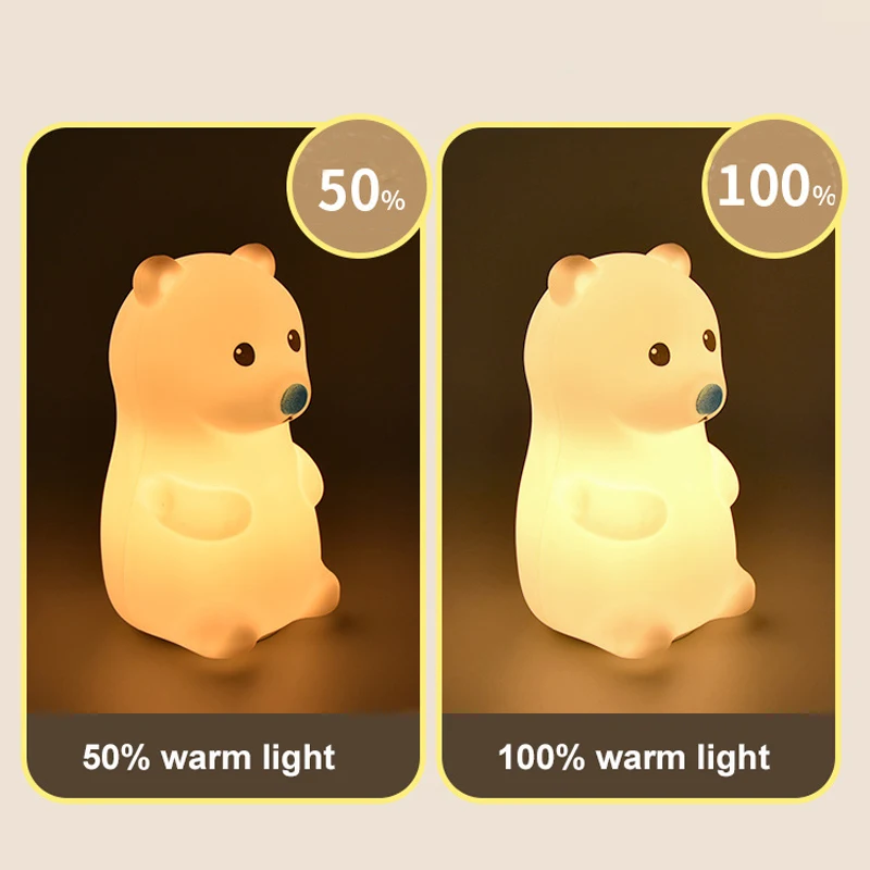 Мягкий светодиодный ночник с белым медведем силиконовый USB-светильник для