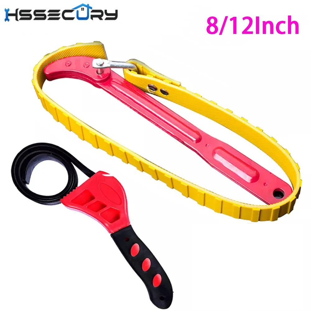 

6/8/12inch Belt Wrench Oil Filter Puller SpannerChain Jar Lids Cartridge Disassembly Tool Adjustable Strap Opener Plumbing Tool