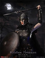 16 tbleague pl2022 190a female soldier amazon warrior black long hair vivid head sculpture carving hand model accessories