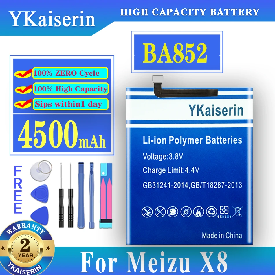 

For Meizu High Quality Battery 100% Original YKaiserin 4500mAh BA852 Battery For Meizu X8 Mobile Phone batteries + Free tools