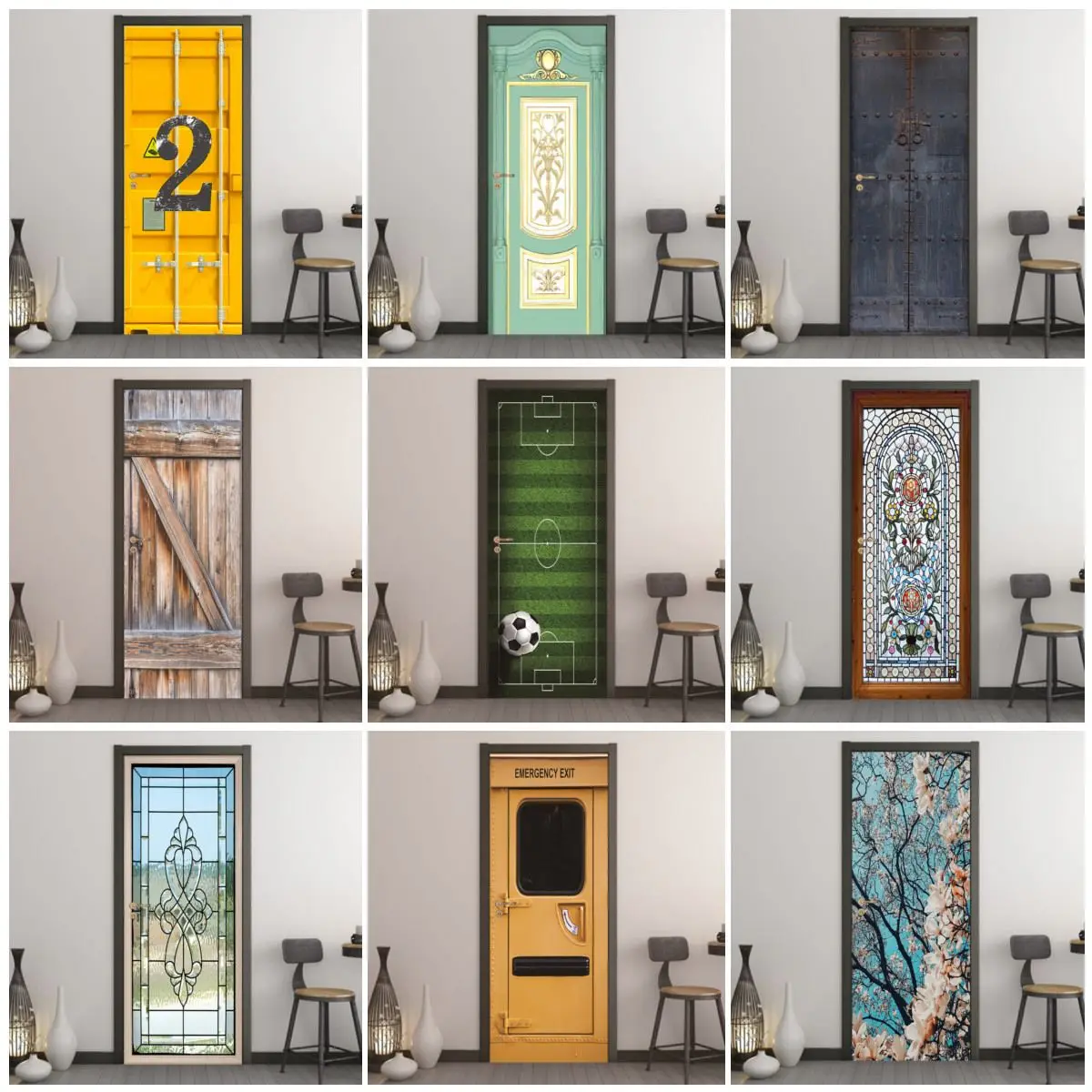 

3D Wallpaper Self Adhesive Door Mural Removable PVC Home Decor Art Decal Wooden Scenery Wall Poster Stickers Various Patterns