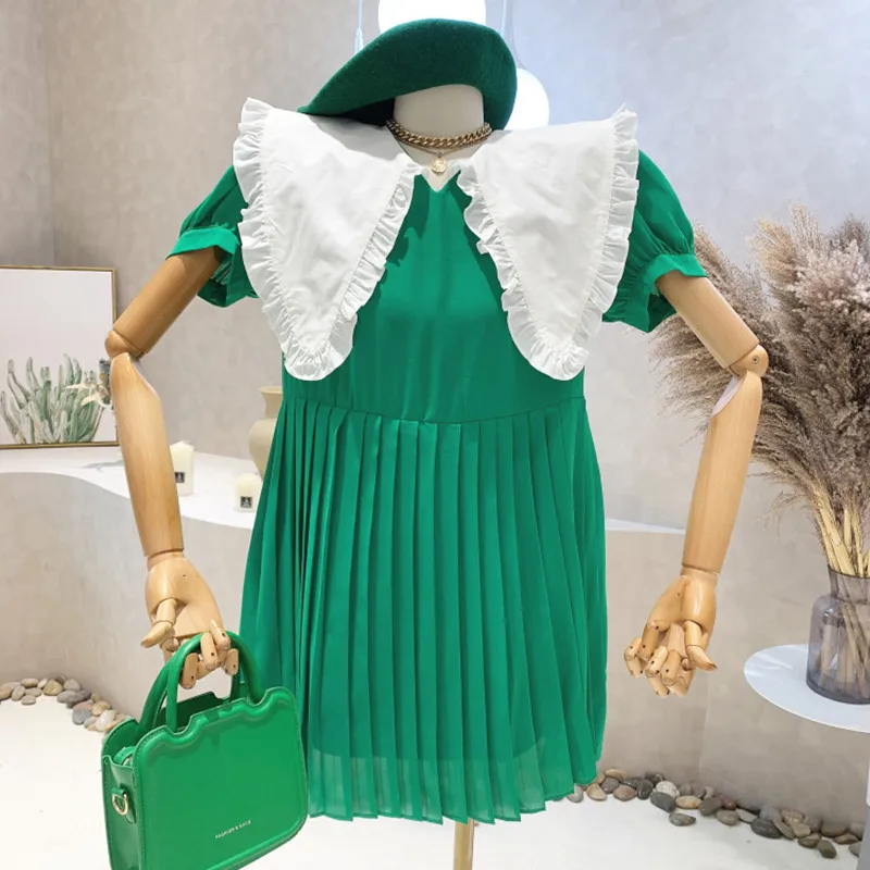 

Новинка, женская одежда 2022, весенне-летнее контрастное модное свободное плиссированное платье в стиле ретро с воротником-куклой, элегантны...