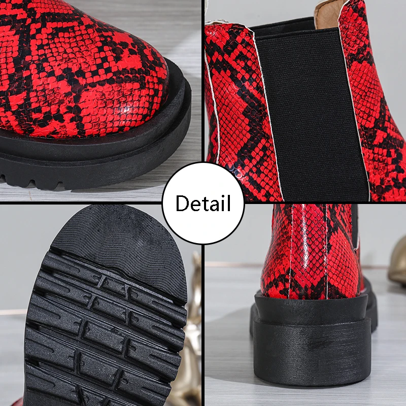 STRONGSHEN Women Leather Chelsea Boots Slip on Platform Shoes Men Fashion Colourful Ankle Boots Short Chunky Punk Shoes