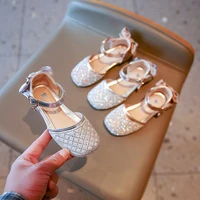 summer fashion sandal for childrens girl sequins princess party flats soft leather diamond bow tie soft soled kids shoes 2022