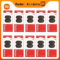 10 pieces wholesale xiaomi redmi airdots 2 tws bluetooth earphone stereo bass airdots s 5 0 headphones with mic handsfree earbud