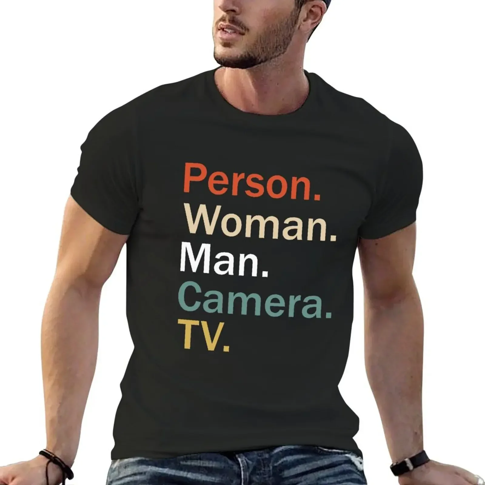 Person woman man camera tv T-Shirt tops plain custom t shirt heavy weight shirts for men