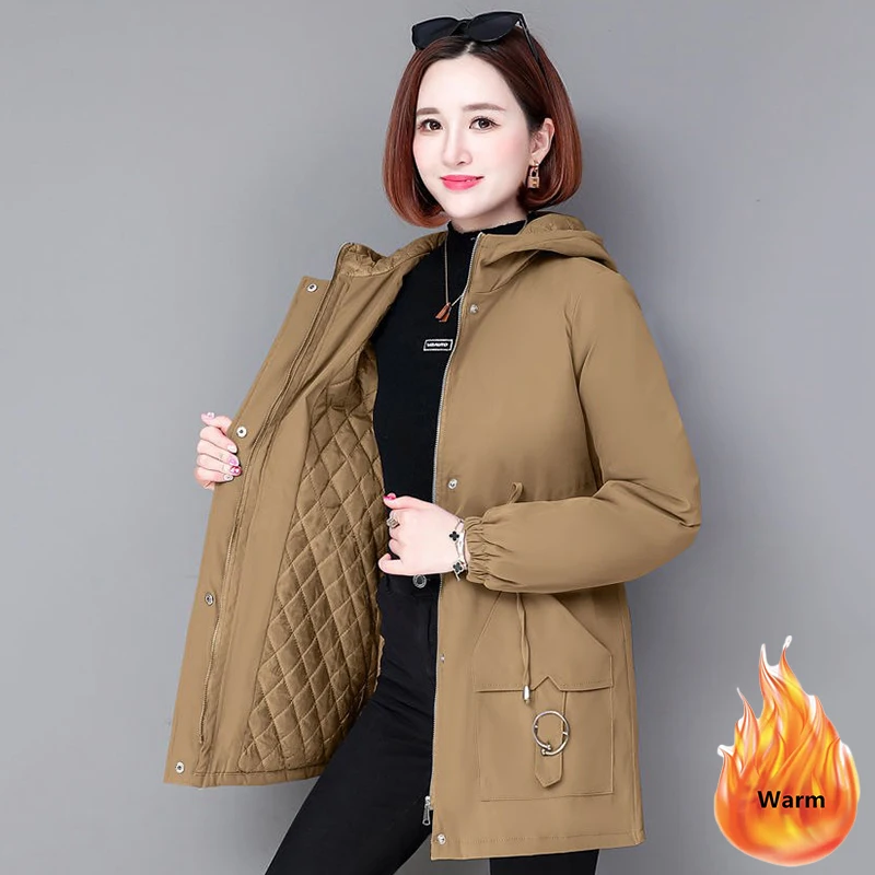 Hooded Thicken Mid-length Cotton Padded Parkas For Women Winter Loose Oversized Mom Jacket Korean Casual Warm Windproof Overcoat