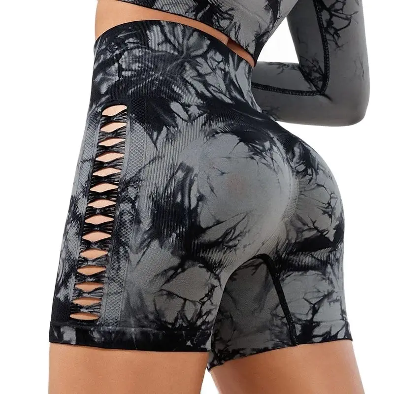 CHRLEISURE Женские Бесшовные Полые Велосипедные Шорты С Завязками На Поясе Штаны Для