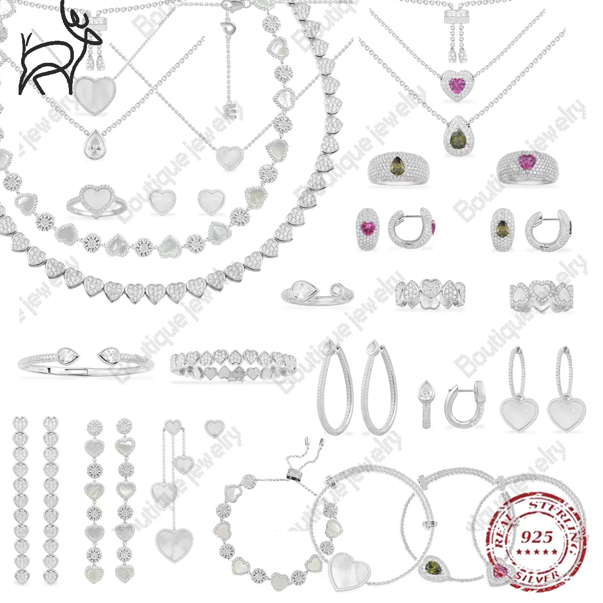 

September 2022 New Sterling Silver White Shell Heart To Heart Jewelry, Colorful Zircon Jewelry Fashion Women's Gifts