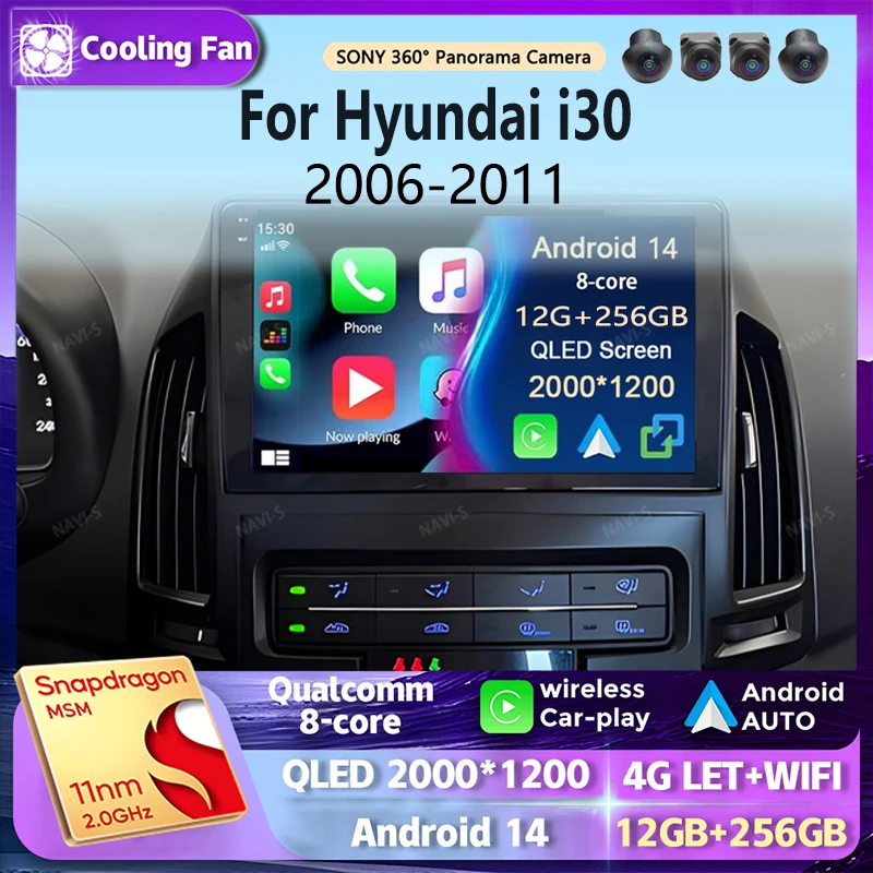 Android 14 для Hyundai i30 2006-2011 РУЧНЫЙ AC 2K QLED Автомобильный радиоприемник Мультимедийный