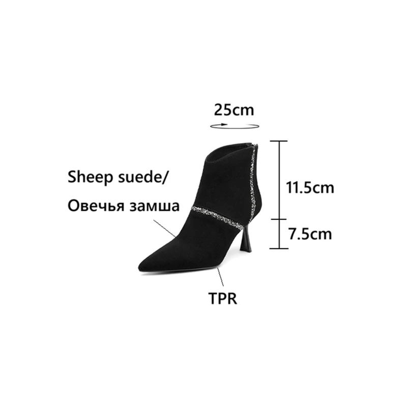 НОВЫЕ осенние ботильоны из овечьей замши, кожаная обувь для женщин, туфли на тонком каблуке с острым носком, элегантные модные ботинки на молнии, ботинки на высоком каблуке (art.: 3920d17bbb9db) - 3920d17bbb9db