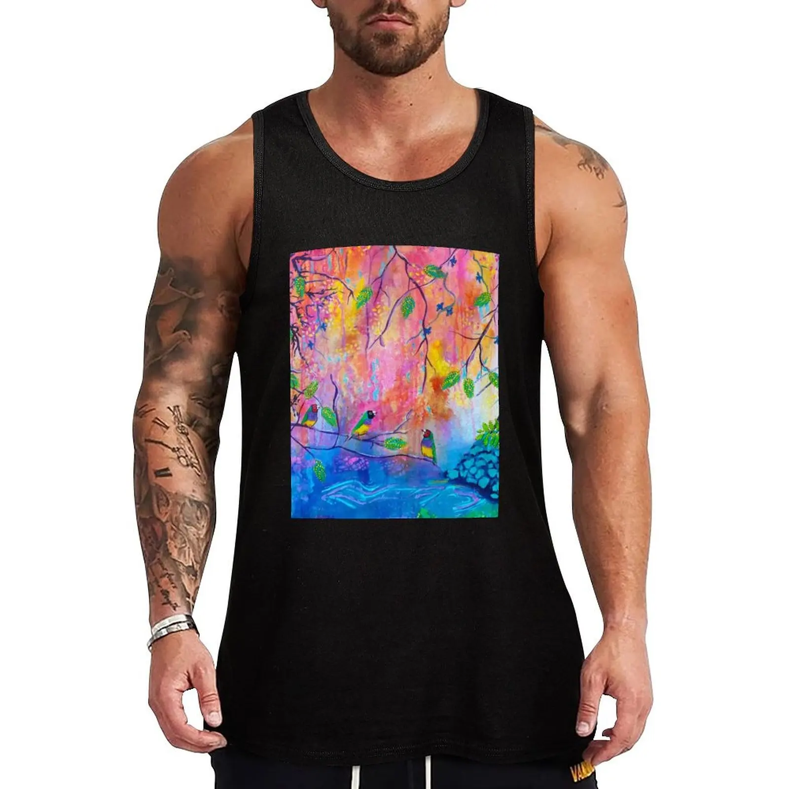 Gouldian Finches Colorful Creekside Tank Top спортивная одежда мужская футболка