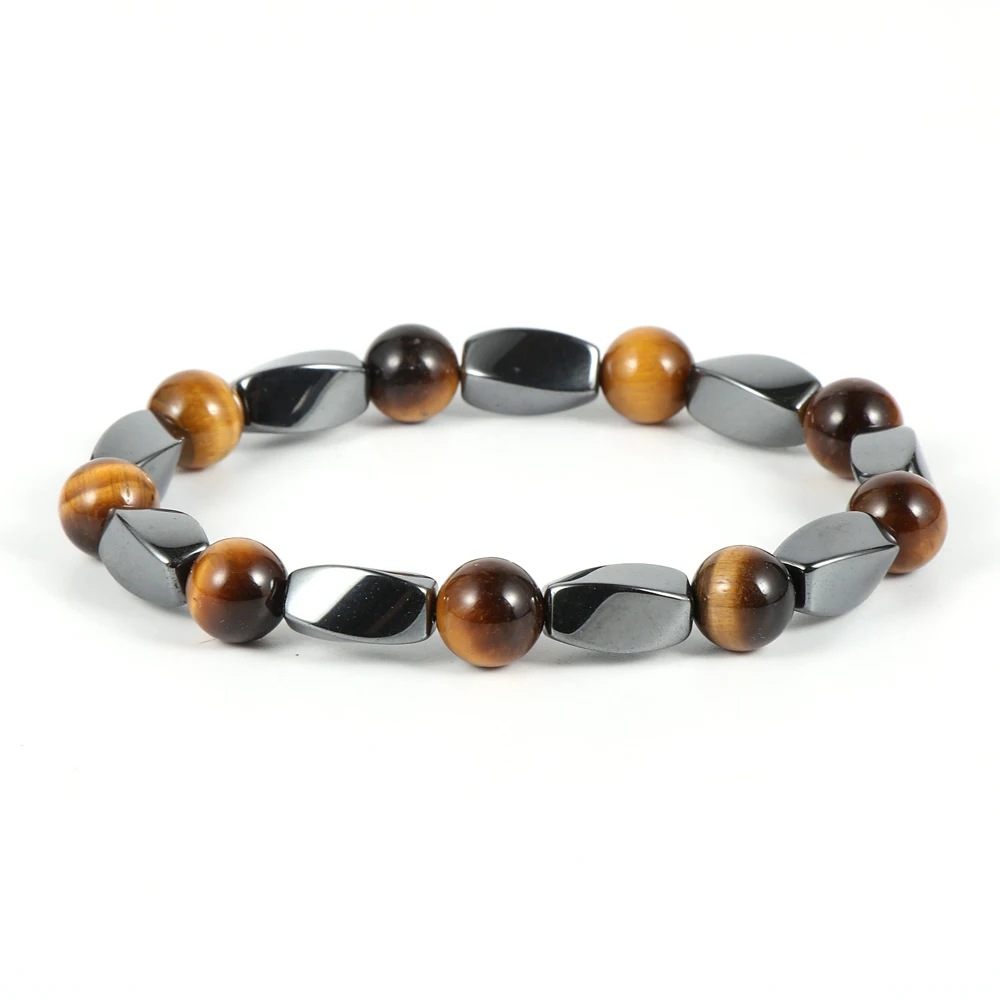 

No-Magnetic Black Hematite Beads Men Tiger Eye Turquoises Lapis Lazuli Map Stone Stretch Bracelets