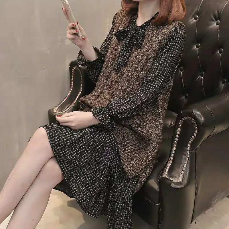 Fashionable Knitted Pullovers Set For Women New Arrival Spring Autumn Loose-Fit Plus Size Vest Sweater And Skirt 2-Piece