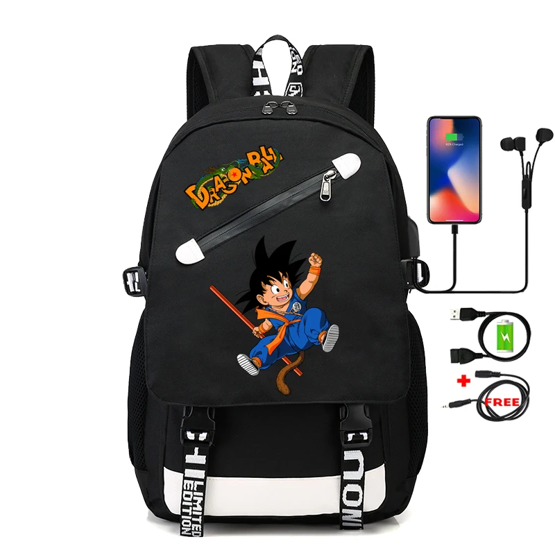 Фото Рюкзак в стиле аниме Dragon Ball для мальчиков и девочек, школьный рюкзак для подростков, рюкзак для мужчин и женщин, дорожные сумки с USB-портом для отдыха №4