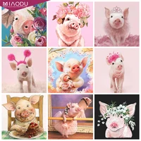 cute pink piggy and flowers animal diamond painting cross stitch kit embroidery diamond art mosaic resin home decor gifts