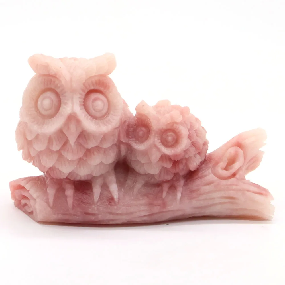 

4.6" Owl Statue Natural Healing Stone Pink Opal Crystal Carved Feng Shui Lucky Gems Figurine Crafts Home Office Decoration W#400