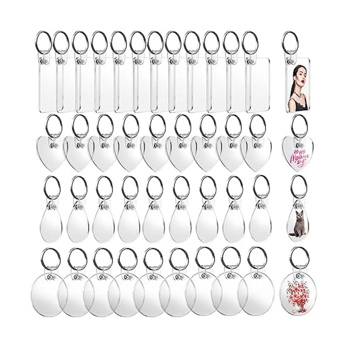 

120 Pcs Acrylic Keychain Blanks, 4 Shapes Clear Blank Keychains for Vinyl Kit Double-Sided for Crafts Ornaments