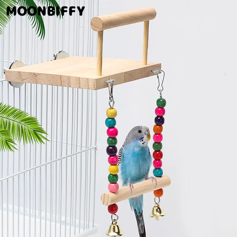 

Bird Swing Toy Wooden Parrot Accessories Stand Playstand with Chewing Beads Cage Playground for Budgerigar Bird Toys 반려동물용품