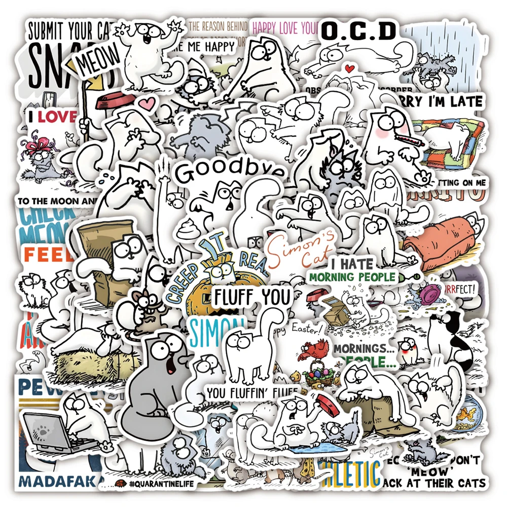 

10/50 Pcs Cute Simon The Cat Cartoon Graffiti Stickers Decoration Hand Account Notebook Suitcase Fridge Thin Waterproof Stickers