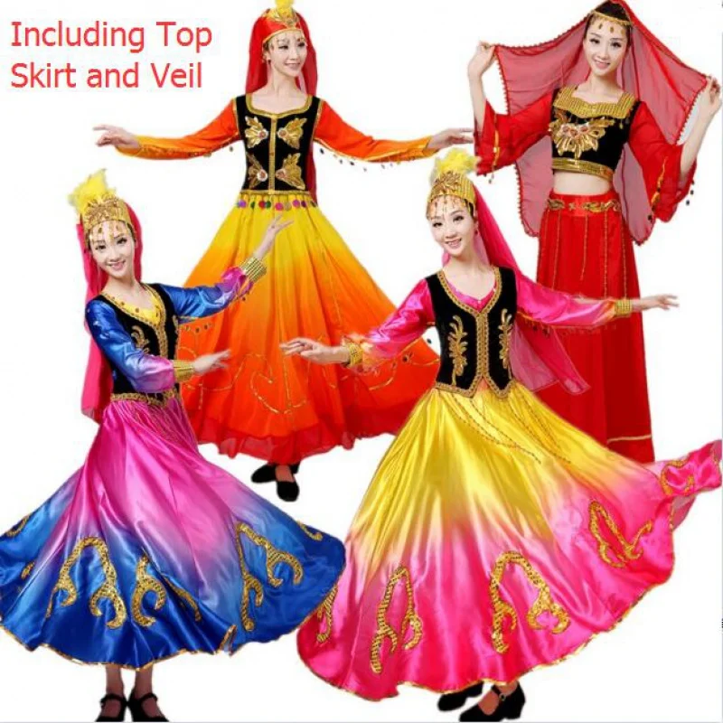 

Chinese Folk Dance Costume Ancient Traditional National Minority Xin Jiang Stage Dance Dress Xinjiang Clothing For Women